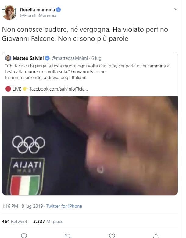 Fiorella Mannoia contro Salvini