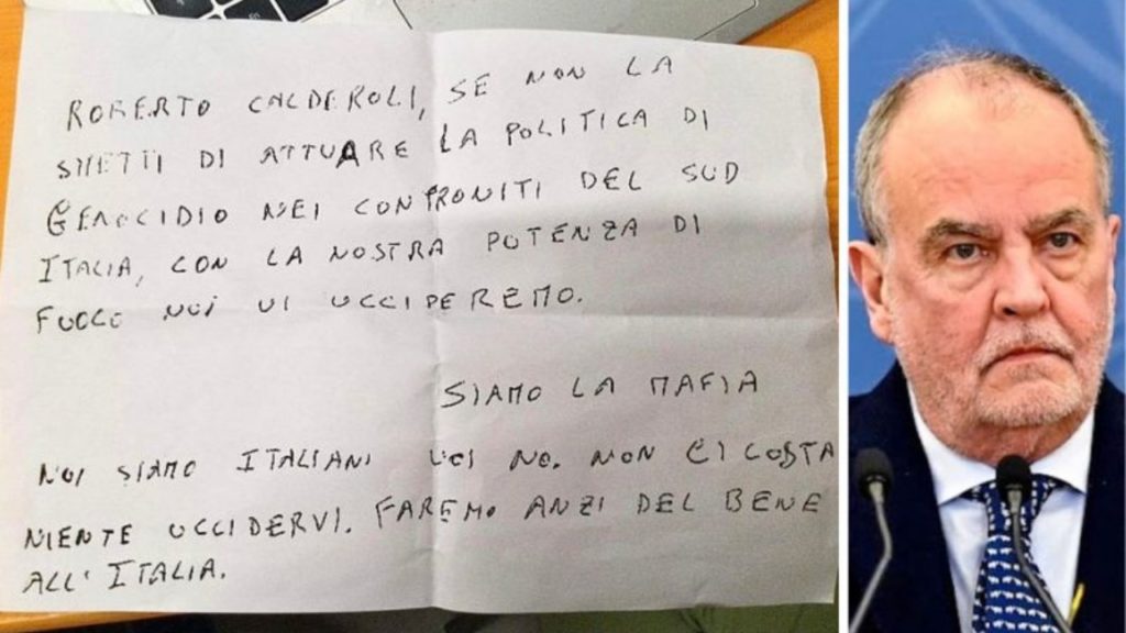 Calderoli minacciato di morte con una lettera Basta genocidio contro il Sud