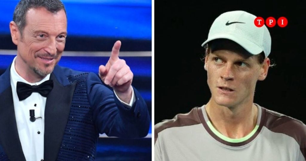 Jannik Sinner Festival Sanremo 2024 presidente-FederTennis Fitp Angelo Binaghi