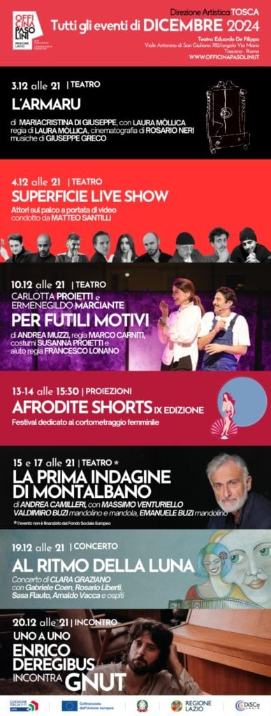 Officina delle Arti Pier Paolo Pasolini: il programma degli eventi gratuiti a dicembre